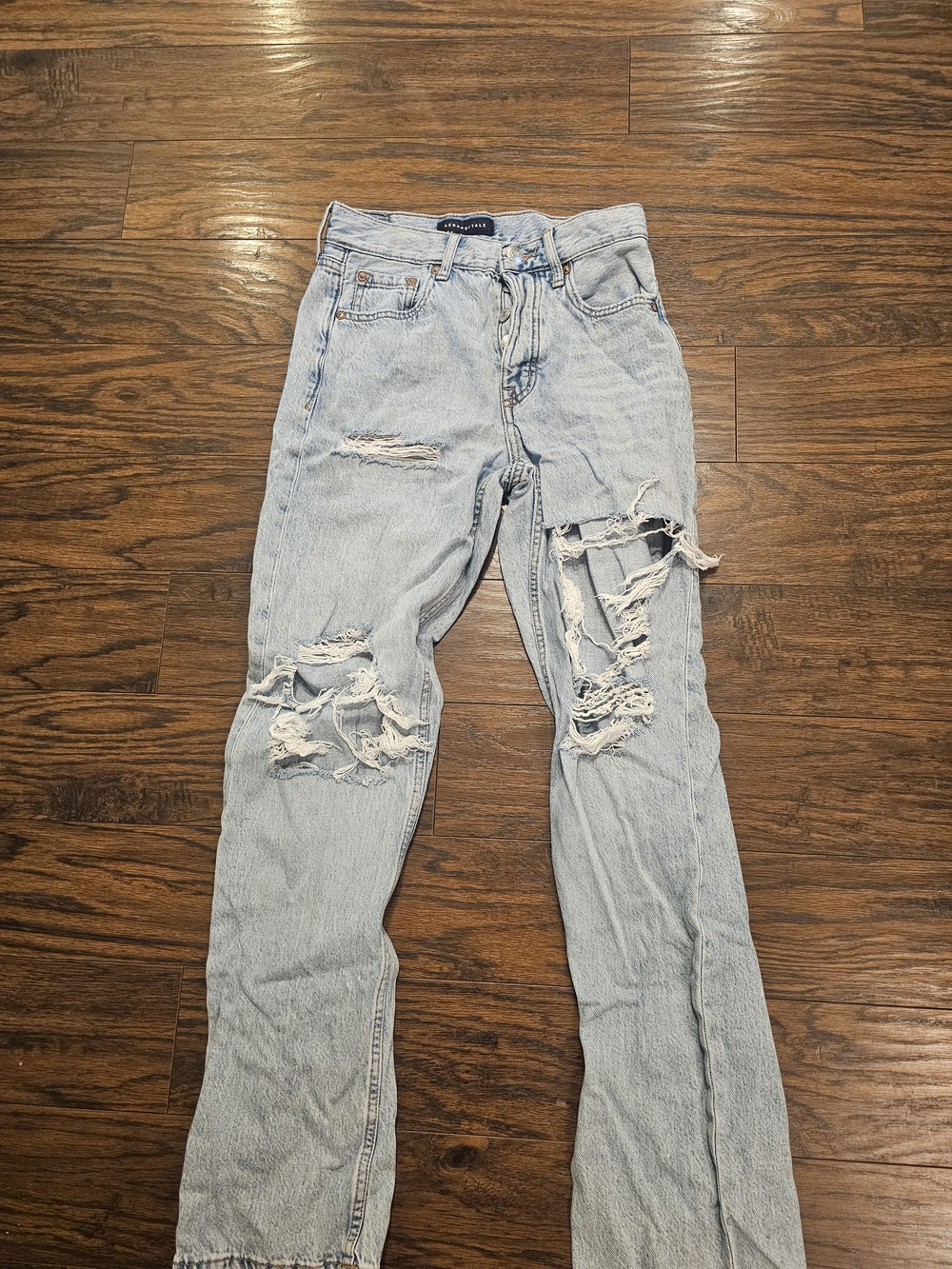 Aeropostale Light Blue Ripped Straight-Leg Jeans